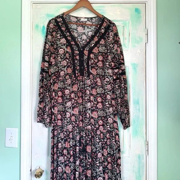 🌵Wonderly Floral Peasant Style Bohemian Maxi Dress Size Large🌵 - Picture 2 of 9